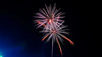 fireworks celebration over the temple in the dark sky photo