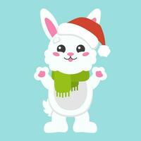 Cartoon character christmas rabbit. Colorful vector illustration. Isolated on color background. Design element. Template for your design, books, stickers, cards.