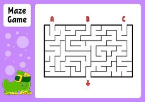 Rectangle maze. Game for kids. Three entrances, one exit. Education worksheet. Puzzle for children. Labyrinth conundrum. Color vector illustration. Find the right path. cartoon character.