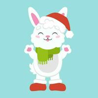 Cartoon character christmas rabbit. Colorful vector illustration. Isolated on color background. Design element. Template for your design, books, stickers, cards.