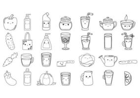 A set of items in doodle style. Hand drawn. Simple shapes. Vector illustration isolated on white background.