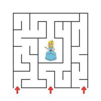 Square maze. Game for kids. Puzzle for children. cartoon character. Labyrinth conundrum. Find the right path. The development of logical and spatial thinking. Vector illustration.