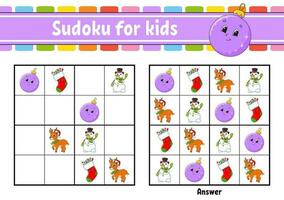 Sudoku for kids. Education developing worksheet. cartoon character. Color activity page. Puzzle game for children. Logical thinking training. Vector illustration.