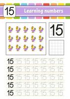 Trace and write numbers. Handwriting practice. Learning numbers for kids. Education developing worksheet. Activity page. Vector illustration.