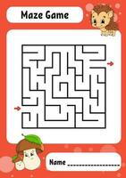 Square maze. Game for kids. Funny labyrinth. Education developing worksheet. Activity page. Puzzle for children. cartoon style. Riddle for preschool. Logical conundrum. Vector illustration.