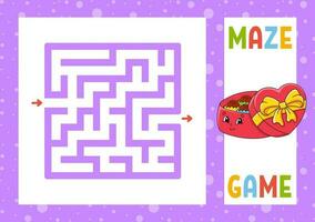 Square maze. Game for kids. Puzzle for children. Happy character. Labyrinth conundrum. Color vector illustration. Find the right path. Isolated vector illustration. cartoon style.