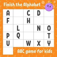 Finish the alphabet. ABC game for kids. Education developing worksheet. Learning game for kids. Christmas theme. Color activity page. vector