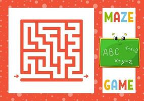 Square maze. Game for kids. Puzzle for children. Happy character. Labyrinth conundrum. Find the right path. Vector illustration.