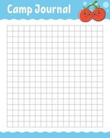 Lined sheet template for camp journal. Handwriting paper. For diary, planner, checklist, wish list. With cute character. Vector illustration.