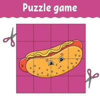 Puzzle game for kids. Education developing worksheet. Learning game for children. Color activity page. Barbecue theme. Riddle for preschool. Isolated vector illustration in cartoon style.