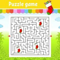 Square maze. Game for kids. Puzzle for children. Labyrinth conundrum. Find the right path. Cartoon character. Vector illustration.