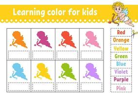 Learning color for kids. Education developing worksheet. Activity page with color pictures. Riddle for children. Funny character. cartoon style. Vector illustration.