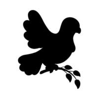 Black silhouette dove. Design element. Vector illustration isolated on white background. Template for books, stickers, posters, cards, clothes.