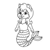lindo gato sirenita. página de libro para colorear para niños. estilo de dibujos animados. ilustración vectorial aislado sobre fondo blanco. vector