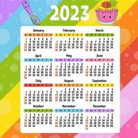 calendario para 2023 con un lindo personaje. diseño divertido y brillante. ilustración de vector de color aislado. estilo de dibujos animados