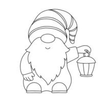 Garden gnome with a lantern. Coloring book page for kids. Cartoon style character. Vector illustration isolated on white background.