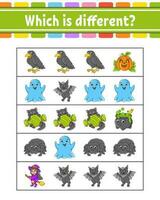 Which is different. Educational activity worksheet for kids and toddlers. Game for children. Vector illustration.