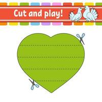 Cut and play. Logic puzzle for kids. Education developing worksheet. Learning game. Activity page. Cutting practice for preschool. Vector illustration.