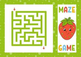 Square maze. Game for kids. Puzzle for children. Happy character. Labyrinth conundrum. Find the right path. Vector illustration.