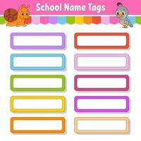 Bright stickers. School name label. Rectangular label. Color vector isolated illustration.