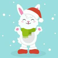 Cartoon character christmas rabbit. Colorful vector illustration. Isolated on color background. Design element. Template for your design, books, stickers, cards.