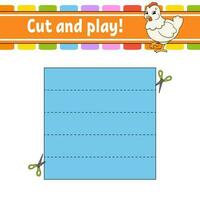 Cut and play. Logic puzzle for kids. Education developing worksheet. Learning game. Activity page. Cutting practice for preschool. Vector illustration.