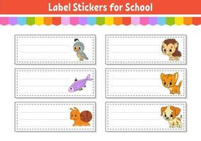 Bright stickers. School name label. Rectangular label. Color vector isolated illustration.