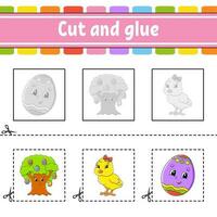 Cut and glue. Game for kids. Education developing worksheet. Color activity page. cartoon character. Vector illustration.