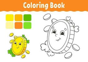 Coloring book for kids. Cheerful character. Cute cartoon style. Fantasy page for children. Black contour silhouette. Isolated on white background. Vector illustration.