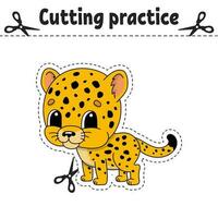 Cutting practice. Educational activity worksheet for kids and toddlers. Game for children. Vector illustration.