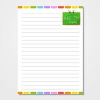 Sheet template for notebook, notepad, diary. Lined paper. Cute character. With a color image. Isolated vector illustration. cartoon style.