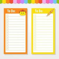 To do list for kids. Empty template. The rectangular shape. Isolated color vector illustration. Funny character. cartoon style. For the diary, notebook, bookmark.