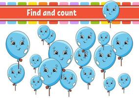 Find and count. Education developing worksheet. Activity page. Puzzle game for children. Birthday theme. vector