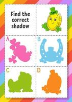 Find the correct shadow. Education developing worksheet for kids. Puzzle game. Activity page. cartoon character. Vector illustration. St. Patrick's day.