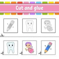 Cut and glue. Game for kids. Education developing worksheet. Color activity page. cartoon character. vector