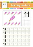 Trace and write numbers. Handwriting practice. Learning numbers for kids. Education developing worksheet. Activity page. Vector illustration.