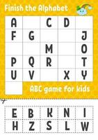 Finish the alphabet. ABC game for kids. Cut and glue. Education developing worksheet. Learning game for kids. Color activity page. St. Patrick's day. vector