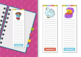 Set of paper bookmarks for books with cute cartoon characters. For kids.  . vector