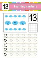 Trace and write numbers. Handwriting practice. Learning numbers for kids. Education developing worksheet. Activity page. Vector illustration.