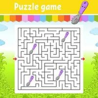 Square maze. Game for kids. Puzzle for children. Labyrinth conundrum. Color vector illustration. Find the right path. Isolated vector illustration. cartoon character.