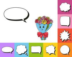 Speech bubble of different shape. With a cute cartoon character. Hand drawn. Thinking balloons.  . vector