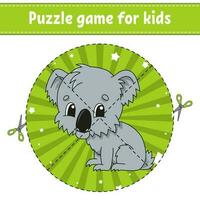 Cut and play. Round puzzle. Logic puzzle for kids. Activity page. Cutting practice for preschool. cartoon character. Vector illustration.