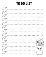 To do list. Printable template. Lined sheet. Handwriting paper. For diary, planner, checklist, wish list. Vector illustration. Back to school theme.