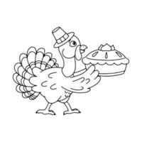 Cute turkey. Coloring book page for kids. Cartoon style character. Vector illustration isolated on white background.