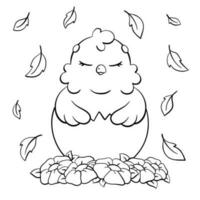 Coloring book page for kids. Cute sleeping chicken. Easter theme. Cartoon style character. Vector illustration isolated on white background.