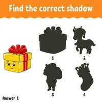 Find the correct shadow. Education developing worksheet. Matching game for kids. Activity page. Puzzle for children. cartoon character. Vector illustration.