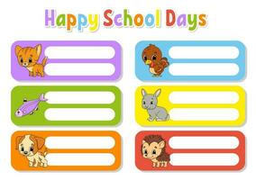 Bright stickers. School name label. Rectangular label. Color vector isolated illustration.