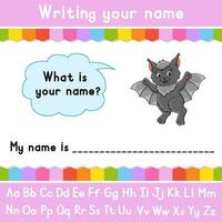 Writing your name. Educational activity worksheet for kids and toddlers. Game for children. Vector illustration.