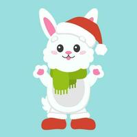 Cartoon character christmas rabbit. Colorful vector illustration. Isolated on color background. Design element. Template for your design, books, stickers, cards.