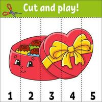 Learning numbers 1-5. Cut and play. Education worksheet. Game for kids. Color activity page. Puzzle for children. vector